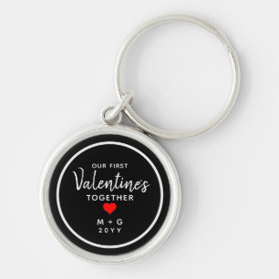 First Valentines Day Couples Red Heart Monogram Key Ring