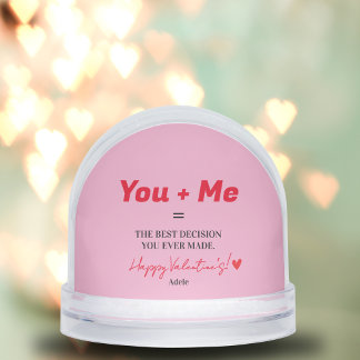 First Valentine's Day Modern Pink And White Heart Snowglobe