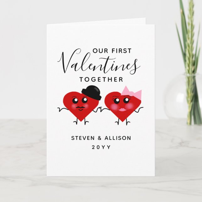 First Valentines Day Together Funny Red Hearts Holiday Card (Front)