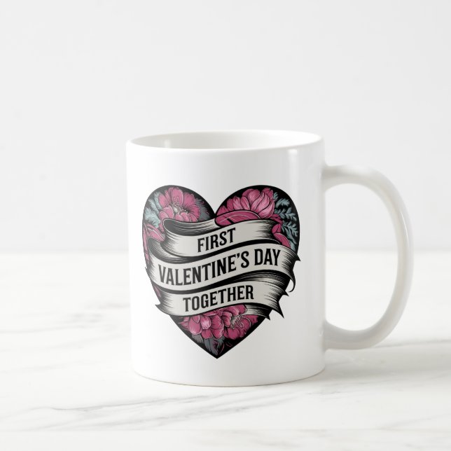 First Valentine's Day Together Heart-Shaped Design Coffee Mug (Right)