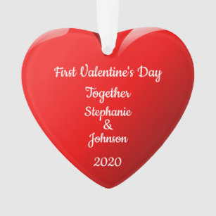 First Valentine's Day Together Names Heart Red Ornament