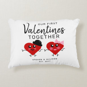 First Valentine's Day Together Red Hearts Monogram Decorative Cushion