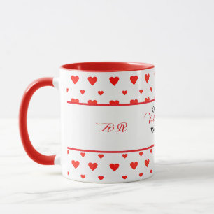 First Valentine's Day Together Red Hearts Monogram Mug