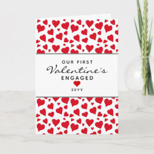 First Valentines Engaged Red Hearts Personalised Card