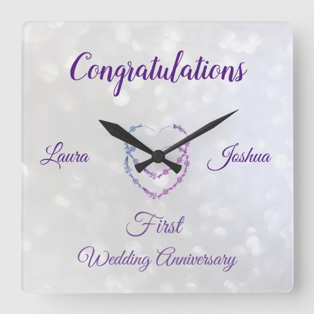 First Wedding Anniversary Acrylic Wall Clock (Front)