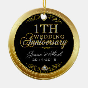 First Wedding Anniversary Gold And Diamonds Ceramic Tree Decoration