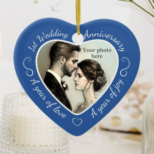 First Wedding Anniversary Photo Ceramic Tree Decoration