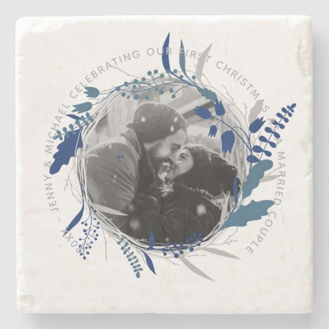 First Wedding Anniversary PHOTO Gift Under $10 Stone Coaster (Front)