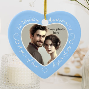 First Wedding Anniversary Photo: Light Blue Ceramic Tree Decoration