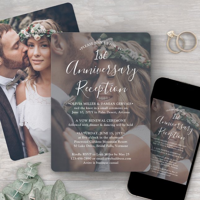 First Wedding Anniversary Photo & White Text Invitation (Creator Uploaded)