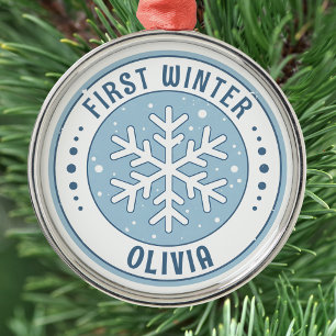 First Winter Baby Milestone Snowflake Metal Tree Decoration