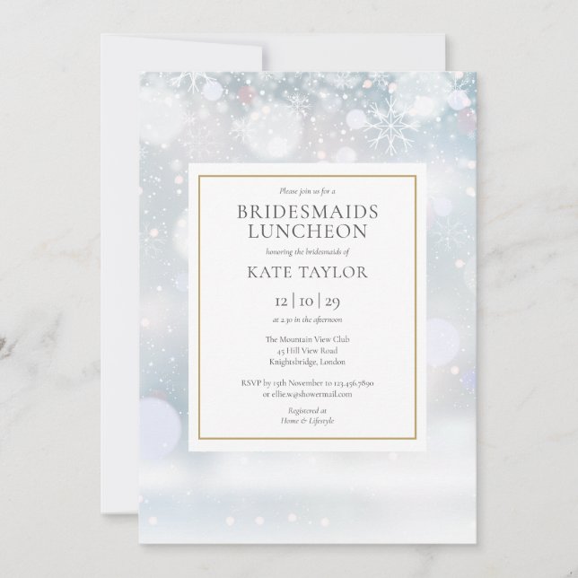 First Winter Snowflakes Bridesmaids Luncheon Invitation (Front)