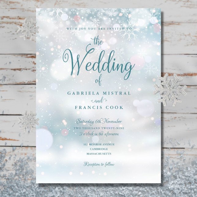 First Winter Snowflakes Elegant Script Wedding Invitation (Creator Uploaded)