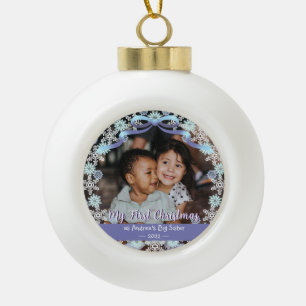 First Xmas Grandma Snowflakes Ribbon Light Blue  Ceramic Ball Christmas Ornament