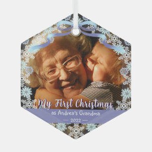First Xmas Grandma Snowflakes Soft Blue Purple Glass Tree Decoration