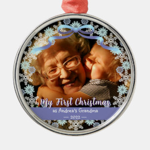 First Xmas Grandma Snowflakes Soft Blue Purple Metal Tree Decoration