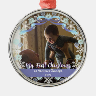 First Xmas Grandpa Light Blue Purple Tone Snow Metal Tree Decoration
