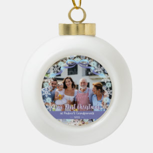 First Xmas New Baby Grandparents Snowflakes Ribbon Ceramic Ball Christmas Ornament