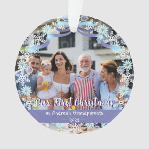 First Xmas New Baby Grandparents Snowflakes Ribbon Ornament