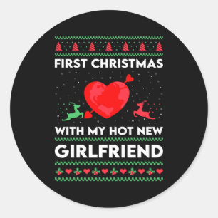First Xmas With My New Girlfriend Men Ugly Christ  Classic Round Sticker