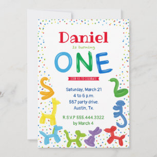 First year animals balloons invitation