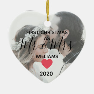 first year as Mr & Mrs happy couple photo Ceramic Tree Decoration