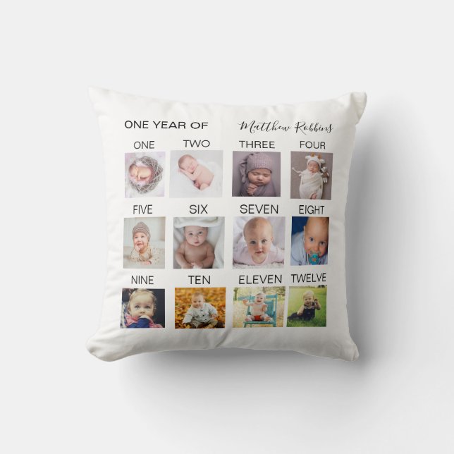 First Year Baby Photo Collage Cushion (Front)