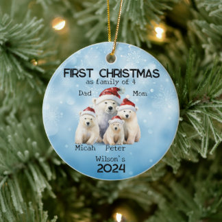 First Year Christmas as Family of 4 Polar Bear Ceramic Tree Decoration