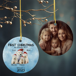 First Year Christmas as Family of 4 Polar Bear Ceramic Tree Decoration
