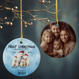 First Year Christmas as Family of 4 Polar Bear Ceramic Tree Decoration