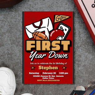 First Year Down - 1st Birthday Football Invitation