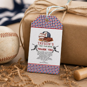 First Year Down Baseball 1st Birthday Gift Tags