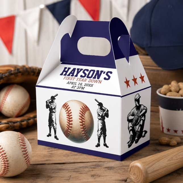 First Year Down Baseball 1st Birthday Party Favour Box (First Year Down Baseball 1st Birthday Party Favor Boxes)