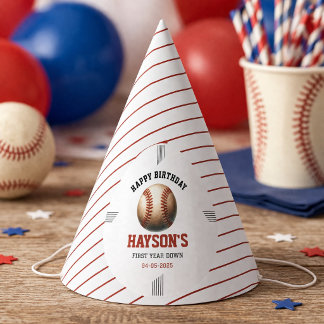 First Year Down Baseball 1st Birthday Party Hat