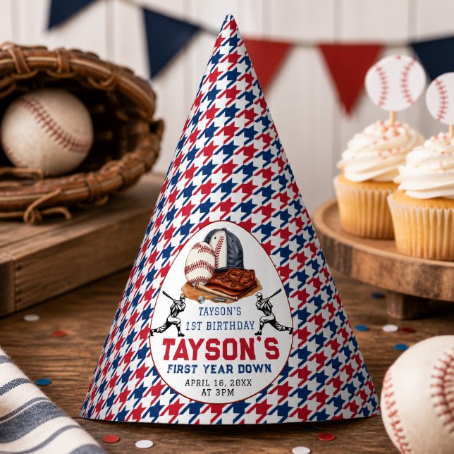 First Year Down Baseball 1st Birthday Party Hat (First Year Down Baseball 1st Birthday Party Hat)