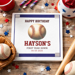 First Year Down Baseball 1st Birthday Party Napkin