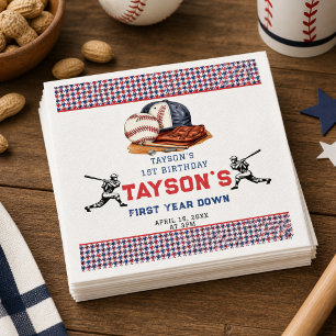 First Year Down Baseball 1st Birthday Party Napkin