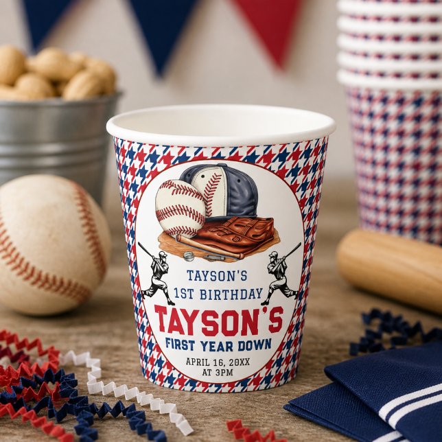 First Year Down Baseball 1st Birthday Party Paper Cups (First Year Down Baseball 1st Birthday Party Paper Cups)