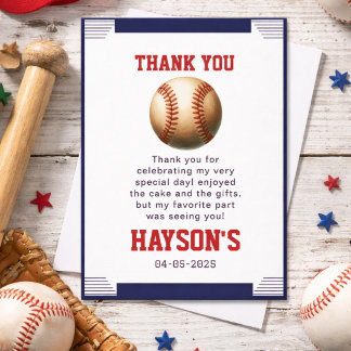 First Year Down Baseball 1st Birthday Party Thank You Card