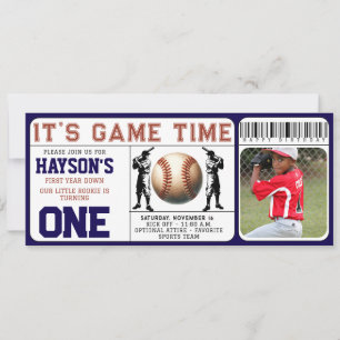 First Year Down Baseball Ticket 1st Birthday Invitation