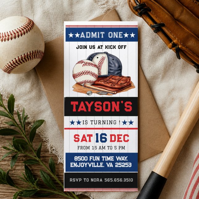  First Year Down Baseball Ticket 1st Birthday Part Invitation (First Year Down Baseball Ticket 1st Birthday Part Invitation)