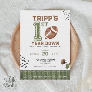 First Year Down   Boy Football Birthday Invitation