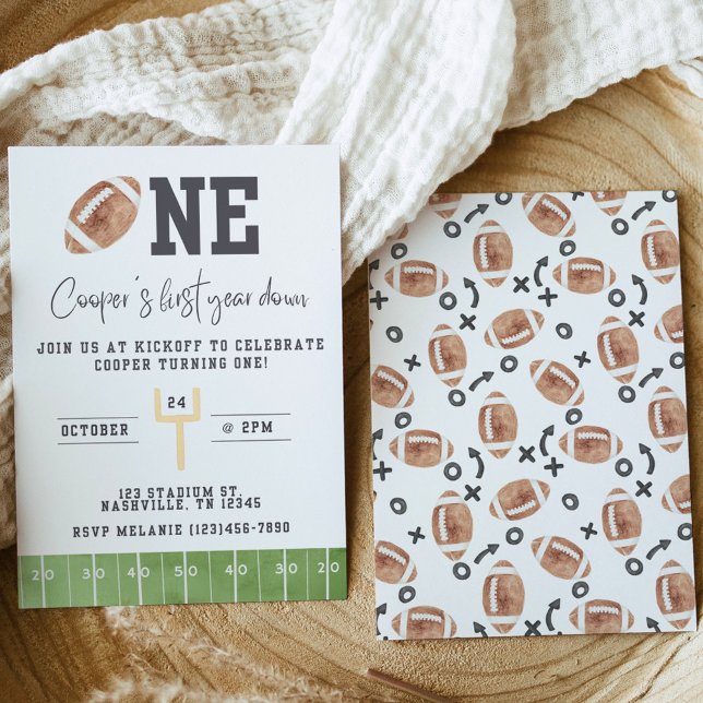 First Year Down First Birthday Invitation Football (Creator Uploaded)