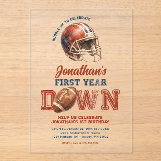 First Year Down Football 1st Birthday Acrylic Invitations