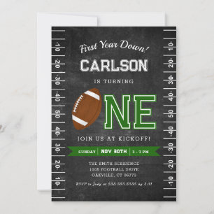 First Year Down   Football 1st Birthday Chalkboard Invitation