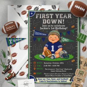 First Year Down Football 1st Birthday Invitation
