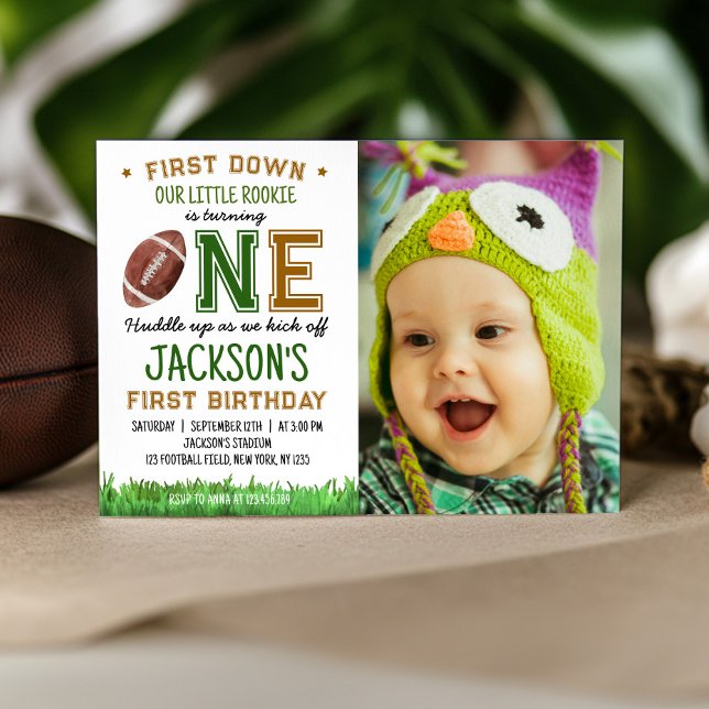 First Year Down Football 1st Birthday Invitation (Creator Uploaded)