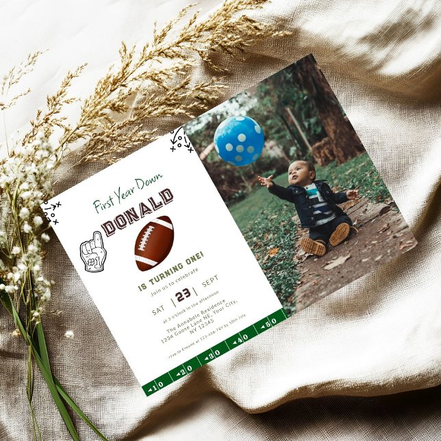 First Year Down Football 1st Birthday  Invitation (Creator Uploaded)