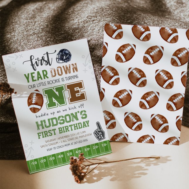 First Year Down Football 1st Birthday Invitation (Creator Uploaded)