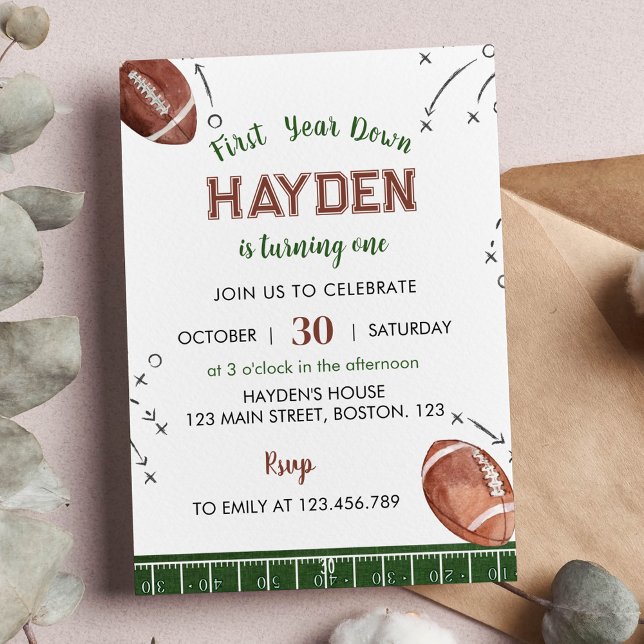 First Year Down Football 1st Birthday Invitation (Creator Uploaded)